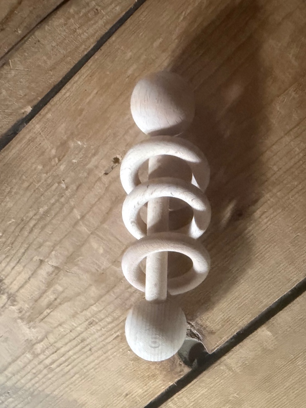 Amish-made 3-ring wooden rattle natural wood